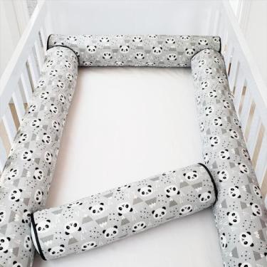 Imagem de Kit Berço Americano 4 Rolos Rolinho Panda Cinza Preto - Loja Baby