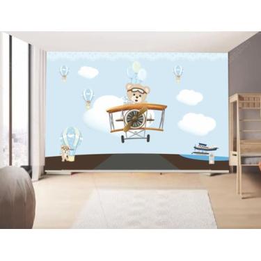 Imagem de Papel de Parede Infantil Avião Ursinho  (folha med. 90x300 cm) - Decor