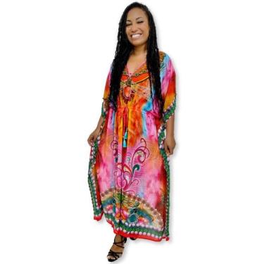 Imagem de Kaftan Longa Indiana Saída de Praia Estampada Luxo Boho Chic - Sarat M