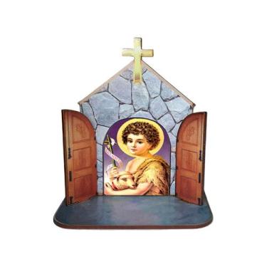 Imagem de Mini Capela Oratório Display Enfeite de Mesa São João 12cm Mdf Madeira