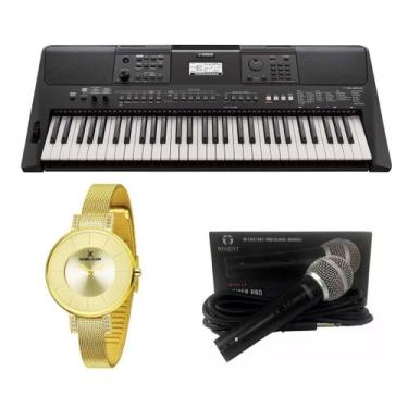 Imagem de Teclado Yamaha PSR E-463 Microfone e Relógio Dk11177-2 Kit