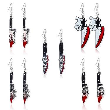Imagem de RofYof Brincos de faca de Halloween para mulheres, meninas, punk gótico, sangrento, brincos engraçados, de acrílico, faca de cozinha, espada, punhal, cosplay, joia de festa, Acrílico