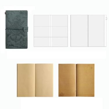 Imagem de Caderno de planejamento de viagem retrô, papel kraft de folhas soltas, diário minimalista de notas de estudante-HH-01-planejador-verde escuro