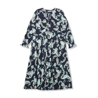 Imagem de Tommy Hilfiger Vestido midi feminino com saia plissada estampada em jérsei e gola amarrada, Sky Captain Multi, 54