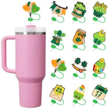 Imagem de yefiuo 12 peças de tampas de palha para copos Stanley de 10 mm/0,39 pol silicone rosa forma de coração reutilizável tampa de garrafa caneca festa copo decorações