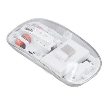 Imagem de Mouse Portátil Silencioso e Fino de LED 2,4 GHz Bluetooth Mouse 800 1200 1600 DPI, Mouse óptico Transparente Recarregável para Computador PC Laptop Tablet (Branco)