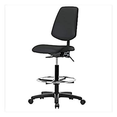 Imagem de Thomas 1163Q06 Cadeira de vinil alta com encosto médio sem inclinação, base de nylon, braços ajustáveis, anel de pé preto, desliza, azul imperial