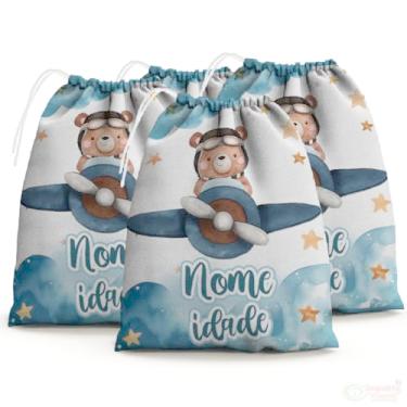 Imagem de Sacolinhas Surpresa Personalizada Tecido Urso Aviador Pilito Aquarela (Sacolinhas 15x20, Unidades, 30)