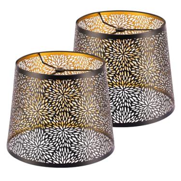 Imagem de KOZEOTA Conjunto de 2 persianas de metal, abajures de tambor 20 cm de altura x 25 cm de altura x 20 cm de altura, com padrão de folha de bordo, para abajur de mesa e luminária de chão - substituição