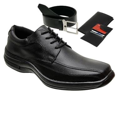 Imagem de Sapatos Social Masculino Confortável Couro Premium Macio Com Cinto e Carteira Cor:Preto;Tamanho:46;Gênero:Masculino