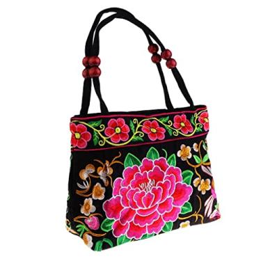 Imagem de Bolsa de ombro retrô feminina com estampa de flor dupla face bordada 31 x 51 cm #2, #2