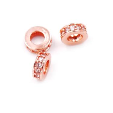 Imagem de Malahill 30 contas espaçadoras de zircônia cúbica para fabricação de joias, espaçador de furo grande 6 * 2,5 mm ouro rosa - branco