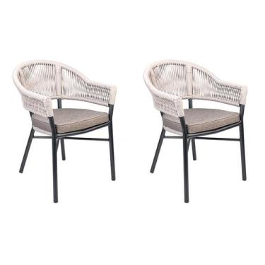 Imagem de Kit 2 Cadeiras Caraíva Base Preta Amêndoa Rivatti