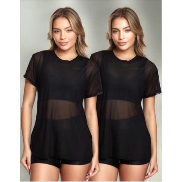 Imagem de Kit 2 Blusas Manga Curta Tule Transparente Fitness Academia - MC Digit