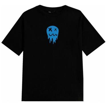 Imagem de Camiseta Relaxado Carinha Neon Manga Curta Estampada Masculina Humor Flor  Colorido-Masculino