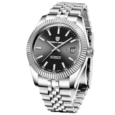 Imagem de Relógio automático Pagani Design, caixa de aço inoxidável de 40 mm, exibição da data, movimento NH35, resistente à água de 100 m, cristal de safira sintético,, Prateado, preto