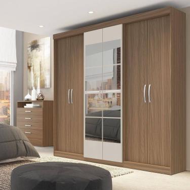 Imagem de Guarda Roupa Casal 6 Portas 2 Gavetas Grécia com Espelho Nogueira / Off White