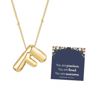 Imagem de TRWWELL Colar Pave Bubble F Inicial Ouro 19 k Delicado Balão Letra Colares Alfabeto Puff Nome Pingente Colar Joias Personalizadas Presentes para Mulheres Meninas, Latão, Sem Pedra Preciosa