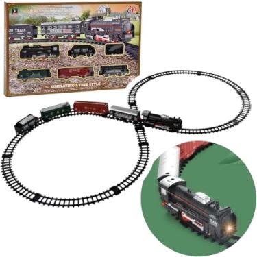 Imagem de Trem Clássico com Trilhos, Conjunto de 6 Vagões, Locomotiva com Luz, Brinquedo Infantil
