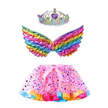 Imagem de Fantasia Juvenil Carnaval Unicórnio Colorido Asa Saia Tule Tiara Princ