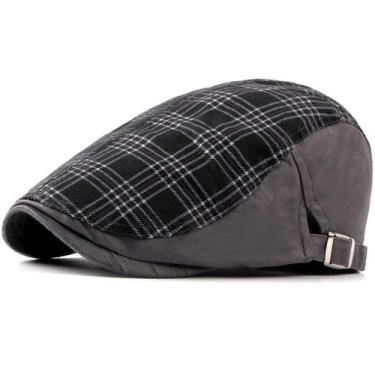 Imagem de Boina Clássica Xadrez Viseira Plana Bordada Retro Moda Outono Inverno 