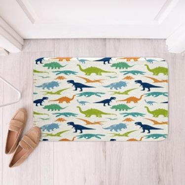 Imagem de Tapetes fofos de dinossauro para crianças, tapete de banheiro absorvente antiderrapante para meninos, desenho colorido, tapete macio para quarto, sala de estar, cozinha, meninas, bebês, selva, animais, 40,64 cm x 60,96 cm