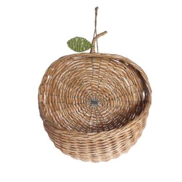 Imagem de cesto organizador de parede maçã 30cm com textura palha rattan - Oikos