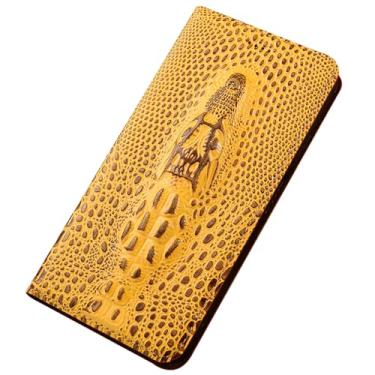 Imagem de LYJSMGZ Capa de couro genuíno para Samsung Galaxy S25 Ultra/S25 Plus/S25, capa carteira de relevo de cabeça de crocodilo nobre capa completa à prova de choque, amarela, S25 Plus