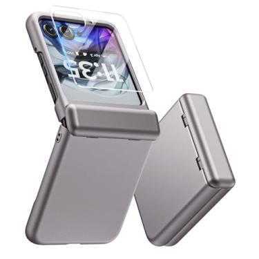 Imagem de MAKAVO Capa para Motorola Razr 2024, protetor de tela externo integrado e proteção de dobradiça, capa de celular rígida à prova de choque para Moto Razr 2024, cinza titânio