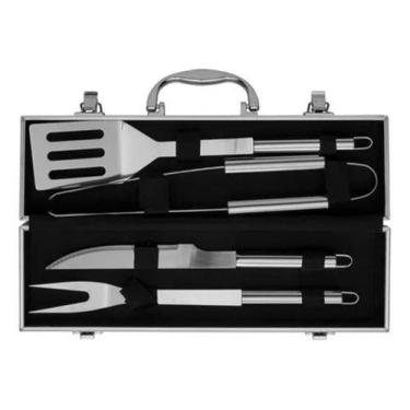 Imagem de Kit Para Churrasco Inox Com Maleta Churrasqueiro Profissional 4 Peças 