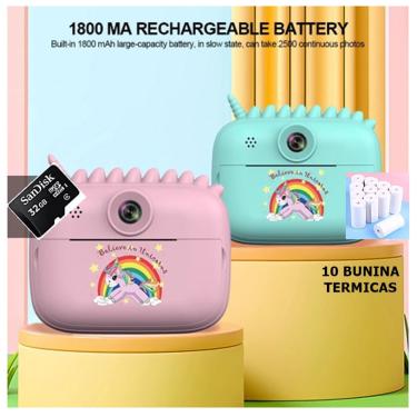 Imagem de Câmera Infantil Instantânea Filmadora Full Hd 32GB + 10 Rolos Filme