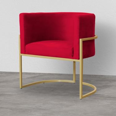 Imagem de Poltrona Decorativa Estofada Base de Ferro Sala Luana Veludo Vermelho - dl decor