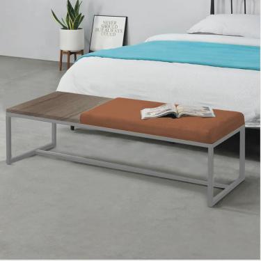 Imagem de Calçadeira Recamier Londres 140cm Industrial Cinza Suede Terracota Tampo Quadrado mdf Imbuia - Ahz Móveis