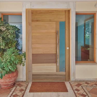 Imagem de Kit Porta de Madeira Pivotante 210x102cm Batente 14cm Fechadura 803 Rolete Externa 3B Com Visor