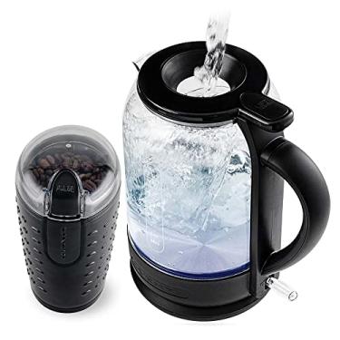 Imagem de Ovente Conjunto de fermentação 2 em 1 com chaleira de água quente de vidro elétrico de 1,5 litros com tecnologia ProntoFill + Moedor elétrico de 70 g para café, especiarias ou ervas, preto