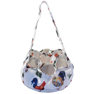Imagem de Cesta de coleta de ovos 20 x 8 cm, bolsa colecionadora de 7 unidades, cesta de coleta de ovos com alça bolsa padrão de galinha e galo para coletar galinheiros