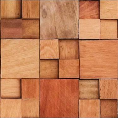 Imagem de Papel De Parede Adesivo Bloco  3d De Madeira Lavável Cozinha  3 metros