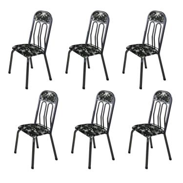 Imagem de Kit com 06 Cadeiras 105x50cm Paris Floral Preto / Prata Martelado