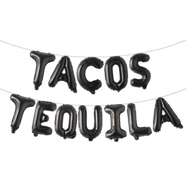 Imagem de Balão de tacos e tequila, faixa de taco multicolorida para festa de taco mexicana/terças-feiras de tacos/festa de tequila/festa/decorações de aniversário (TACOS TEQUILA Preto)