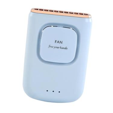 Imagem de IEUDNS Ventilador de pescoço pendurado USB recarregável baixo ruído prático prático leve por mão/desktop/cintura ventilador 3 velocidades para executar, Azul