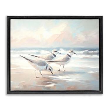 Imagem de Stupell Industries Sandpipers Under Warm Beach Sun Black Framed Floater Canvas Wall Art, design por Ramona Murdock, 25 x 31