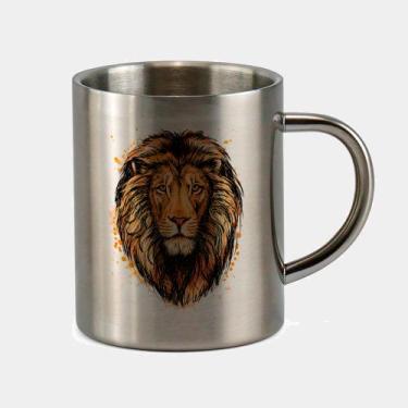 Imagem de Caneca de Inox Premium Prateada 400ml Leao Rei Da Selva Face - Criatic