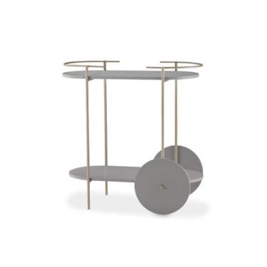 Imagem de Carrinho Bar Oval Ferro Dourado para Bebidas, Café, Chá e Serviço com 