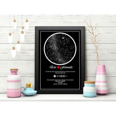Imagem de Quadro de vidro Spotify Mapa das Estrelas/Mapa do céu personalizado casal com foto nome namorados casamento amigos