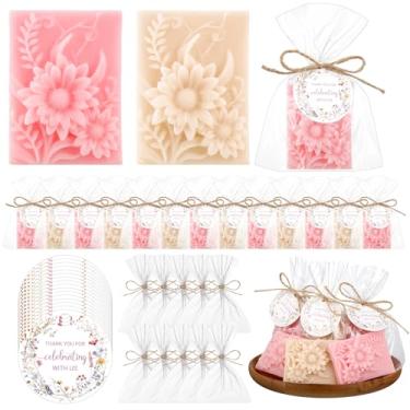 Imagem de Demissle Conjunto de 20 peças de sabonete de chá de bebê flores silvestres chá de bebê em flor conjunto de sabão de banho com cartão branco presentes feitos à mão para convidados decoração suprimentos