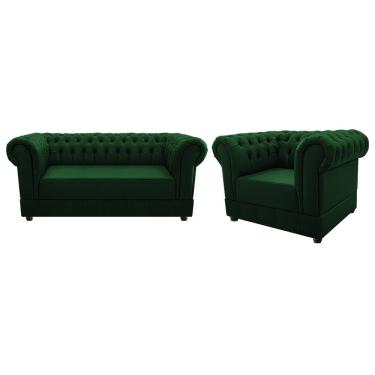 Imagem de Kit Poltrona e Namoradeira Chesterfield Ana Suede Verde