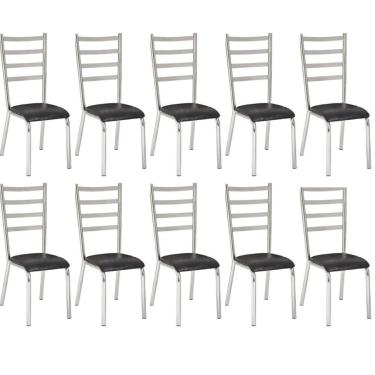 Imagem de Kit 10 Cadeiras Laura Cromada para Cozinha Assento Preto