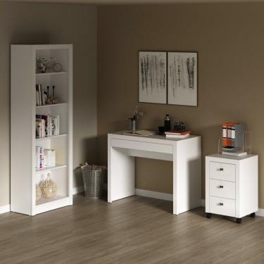 Imagem de Conjunto Home Office 3 Peças Com 1 Escrivaninha 1 Estante 1 Gaveteiro Espresso Móveis Branco