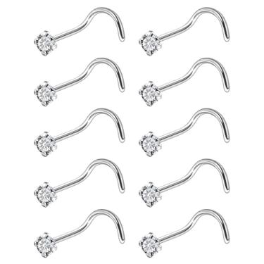 Imagem de Ruifan ASTM F136 Anéis de nariz de titânio 18G 20G 22G Zircônia cúbica transparente parafuso parafuso em forma de L osso hipoalergênico piercing corporal joia para mulheres 1,5 mm, 2 mm, 2,5 mm, 3 mm