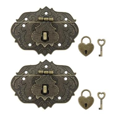 Imagem de Chinflly 2 conjuntos de fechaduras antigas com fecho de caixa, fivela decorativa de liga de zinco, fivela de ferrolho decorativa, caixa de madeira, fivela de móveis, trava de porta para armário de